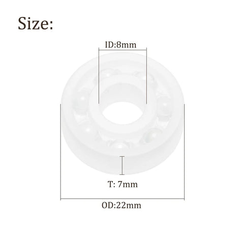 Five Pack Of 608 Open Style Single Row Bearings Measuring 8X22X7Mm With Hella Smooth Plastic Casings And Glass Balls That Roll Legit Clean For Longboards Inline Skates And Hobby Projects Built Different For Reliable Daily Runs, featuring size ID: 8mm, OD: 22mm, T: 7mm.