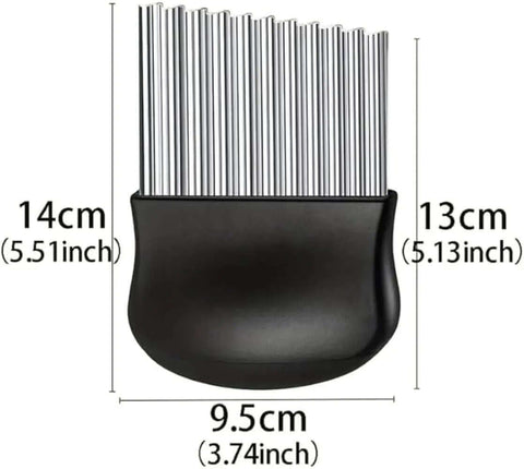 Crinkle cutter knife with stainless steel wavy blade and black guard, front view