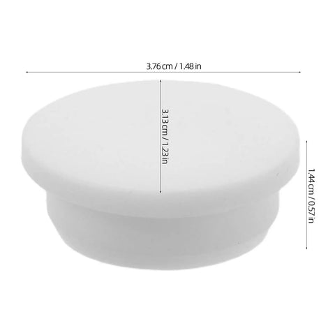 Silicone Bathtub Jet Cover Stopper White 5pcs for 30-31mm Openings, round shape, dimensions 3.76cm x 3.13cm x 1.44cm.