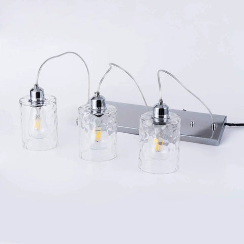 Three Light Clear Hammered Glass Pendant Lights for Modern Kitchen Island in Chrome Finish Hanging Light Fixture