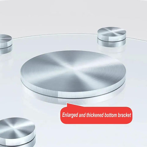 Heavy Duty Tempered Glass Lazy Susan Serving Platter With A Slick Spinning Design And Rock Solid Construction Perfect For Kitchen Tables And Dinner Parties detailed view of the enlarged bottom bracket.