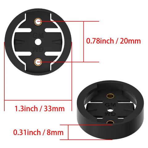 Ride Ready GPS Mount Adapter Insert Set For Bike Computers, Replacement Base Inserts Compatible With OEM Mounts, dimensions shown