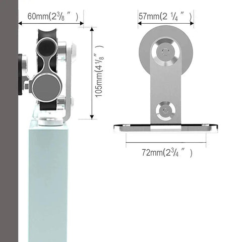 Dimensions of 7-Foot Sliding Barn Door Hardware Kit With Top Mount Stainless Steel Track For Double Wood Doors, side view
