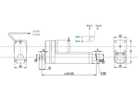 Heavy Duty Nema 17 Linear Actuator System Featuring Slick Telescopic Rod Extension For No Sweat Automated Motion Control With 900N Hard Push Capacity 200Mm Stroke Length diagram with dimensions and electrical wiring.