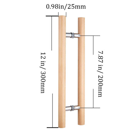 Premium Beech Wood Door Handle Push Pull Bar Featuring Rock Solid 304 Steel Connector For Sauna And Interior Doors No Sweat Setup Heavy Duty 12 Inch H Shape Hardware 12 inch size with metal connector shown.