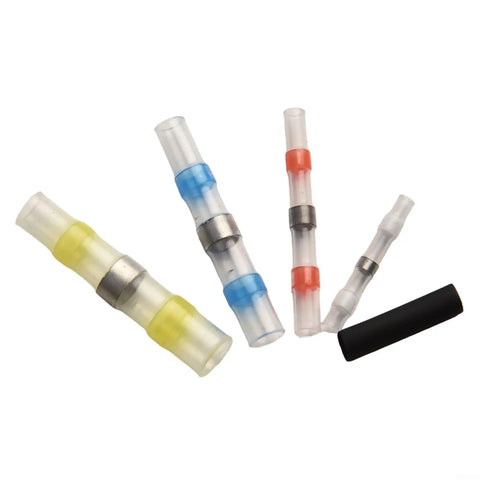 Top Notch Heat Shrink Solder Wire Connectors Kit With 300 Waterproof Butt Terminals And Seal Sleeves For Marine Auto Electrical Cable Splice In Vibrant Red Blue White Yellow Black Assorted Sizes To Fix Any Messy Wiring Job. Assorted heat shrink solder wire connectors and black sleeve