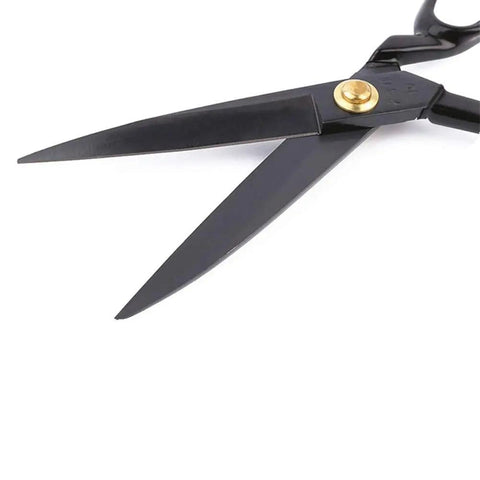 Close-up of Left Handed Tailor Scissors 10 Inch Heavy Duty Dressmaking Shears forged from high carbon steel blades.