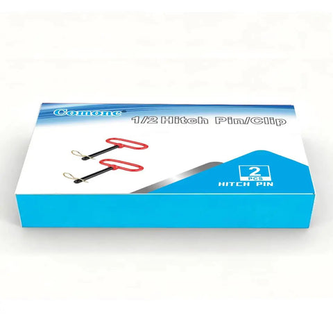 Built Tough Heavy Duty Trailer Hitch Pin With Vibrant Red Handle And Secure Safety Clip Precision Clevis Towing Pin For Daily Hauls in box.
