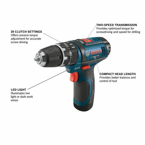 12V Max 3/8 Inch Hammer Drill Driver Bare Tool for Pros, highlighted features, compact design, no battery, DIY ready