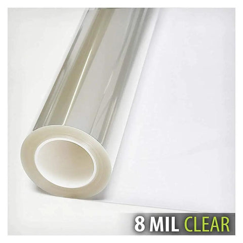 Clear Window Film For Security And Safety, 8 Mil Thick, 36 Inch By 24 Foot roll, close-up angle, interior application, clear material