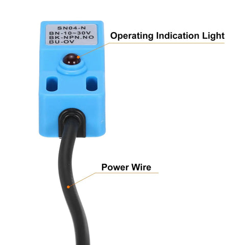 Inductive Proximity Sensor Switch No Normally Open NPN 4mm Detection Range DC 10-30V SN04-N 5 Pack, blue sensor with power wire