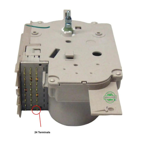 Washer Timer Replacement CKD47P024X Non OEM Compatible With GE And Hotpoint, side view showing 24 terminals, easy swap
