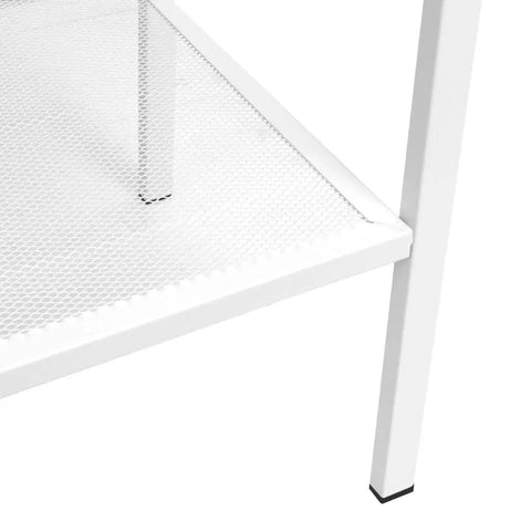 Close-up of mesh shelf detail of Four Tier Ladder Bookcase Storage Shelf With Industrial Metal Frame White Finish For Living Room