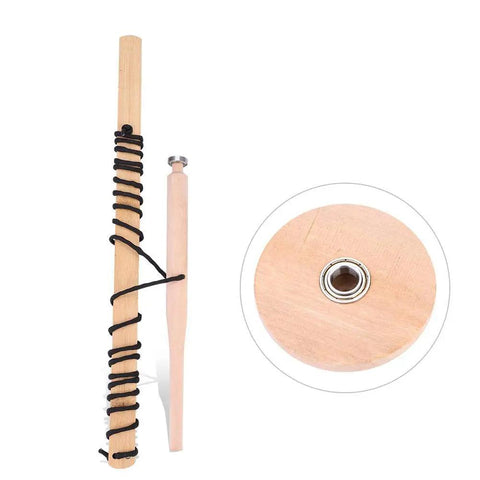 Wooden Friction Bow Drill Fire Starter Kit For Outdoor Survival And Camping, close-up of drill components and cord detail.