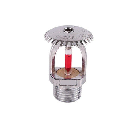 Heavy Duty 68 Degree Fire Sprinkler Head With Top Shelf Upward And Downward Spray Coverage For Gym School And Commercial Spots Rock Solid Dn15 Dn20 Compatible Safety Rig, metal design, visible red glass bulb.