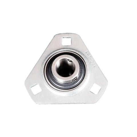 Heavy Duty Plummer Block Bearing Housing With Triangular Steel Plate For Spherical Outer Seats No Hassle Install And Built Tough Performance Two Pack front view with silver finish and bearing.