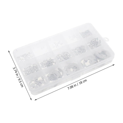 Premium Assorted Circlip Kit 400pcs Stainless Steel Retaining Rings in organized storage case, assorted sizes 1.5 to 15mm.