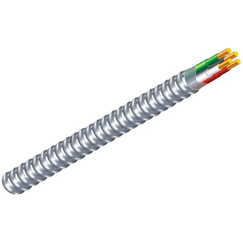 12/3 Solid Copper Armorlite MC Cable 100 Ft Beefed-Up Aluminum Armor, THHN THWN Insulated Conductors, 600V Rated, Black Green Red White