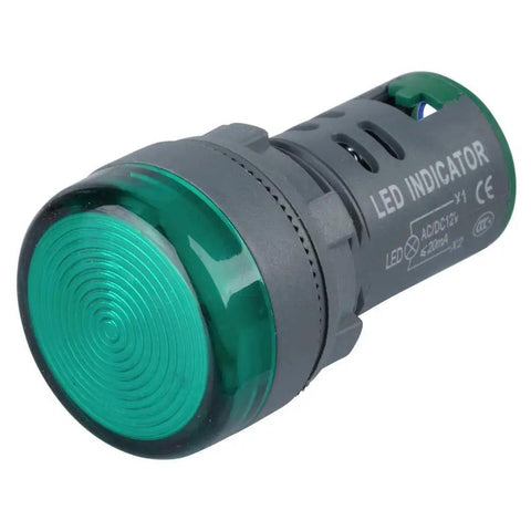 Green LED indicator lamp, 22mm size, heavy-duty plastic housing, part of Super Bright 22Mm Corded Electric Led Panel Indicator Set Includes Red Green Blue Yellow Lamps 230V Heavy Duty Plastic Housing Smooth Lock Nut Mounting Plug And Play Wiring No Sweat Rig Upgrade.