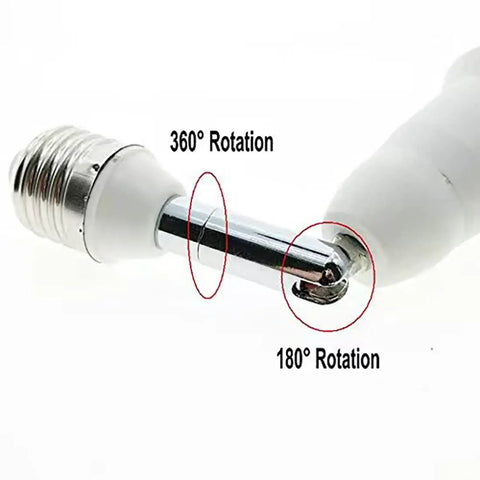 E26 E27 Light Socket Extender Four Point Five Inch Extension With 180 Degree Bend And 360 Degree Swivel shown in close-up