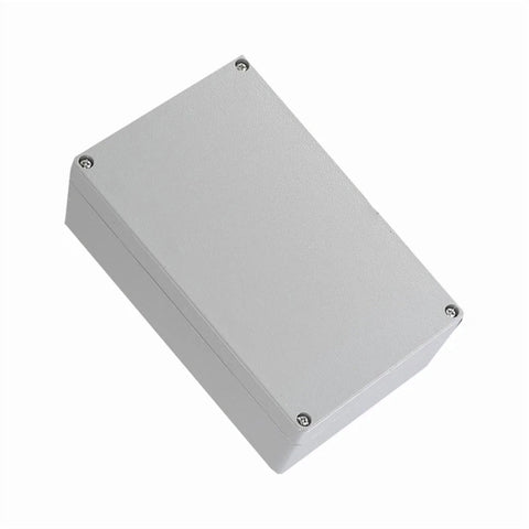 Junction box, angled front view, Amazon IP66 waterproof cast aluminum outdoor electrical enclosure 200x130x78mm