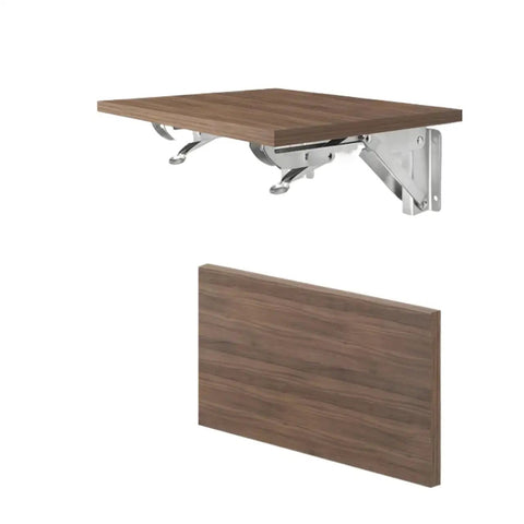 Heavy Duty Folding Shelf Brackets 4 Pack, Stainless Steel Collapsible Wall Mount Hardware with wooden shelf