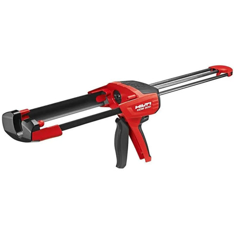 Manual Anchor Adhesive Dispenser With HIT-CR 500 And HIT-CB shown in red, used for construction mounting and quick set adhesive jobs