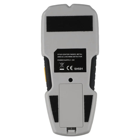 Back of 5-in-1 Stud Finder Wall Scanner with LCD Display for Wood Metal Studs AC Wires Pipes Deep Scan up to 3/4 Inch Drywall Silver.