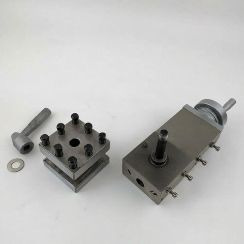 Shop Floor Kickass Metal Lathe Cross Slide And Compound Tool Post With Square Turret For Quick Change Cutting Holder Rig Drop In Precision Upgrade For Bench Machines showing metal parts with assembly screws and a precision dial.