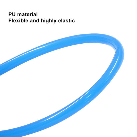 Close-up of blue PU pneumatic tubing one eighth inch OD, flexible and elastic, ideal for air systems and fluid transfer, 32.8 feet.