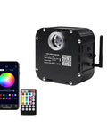 50W Dope Twinkle Fiber Optic Light Source With RGBW LED shown with Bluetooth remote and app interface for star ceiling light effects.