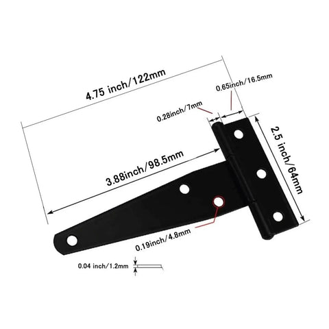 Heavy Duty 4 Inch T Hinges Set For Cabinets Sheds And Barn Doors Quiet Hydraulic Soft Close Rust Resistant Iron Hardware With Thick Steel Plate Base 12 Piece Kit For Wood Or Aluminum Doors diagram with measurements
