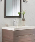 Modern Single Hole Chrome Bathroom Faucet With Single Handle 0.5 GPM Low Flow Push Pop Up Drain on vanity sink