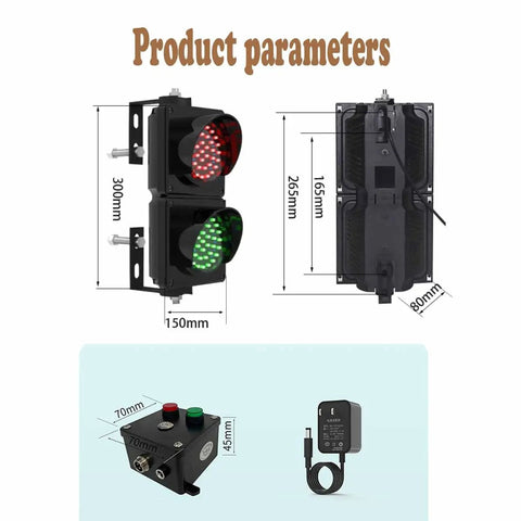 Heavy Duty Traffic Light Featuring Ridiculously Bright Red Green Dual Leds Built Like A Tank For Dock Operations Ip 65 Weather Resistant showing dimensions and connections.
