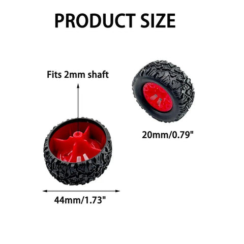 Beefed-Up 8 Pack RC Car Wheels with Rubber Tires and Metal Axles for DIY Model Builds Fits 2mm Shaft 44mm Diameter