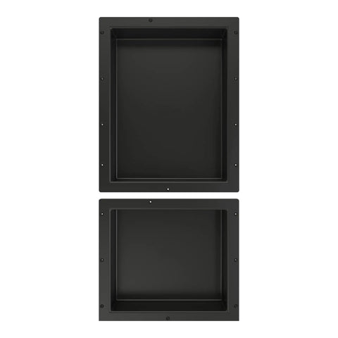 Double Niche Recessed Shower Shelf In Black With Two Inner Shelves For Easy Shower Storage 16 Inch Width 34 Inch Height 4 Inch Depth