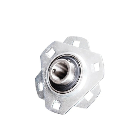 Heavy Duty Plummer Block Bearing Housing With Triangular Steel Plate For Spherical Outer Seats No Hassle Install And Built Tough Performance Two Pack, silver metal housing with central bearing shaft.