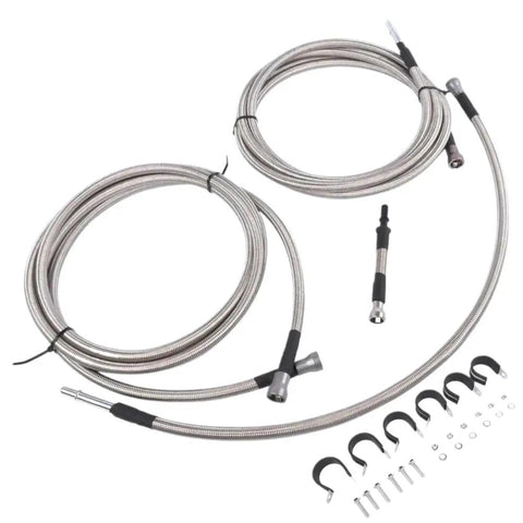Premium Diesel Fuel Line Kit For Chevy Silverado 2500 3500 HD And GMC Sierra 2500 3500 HD Truck Models Year 2004 Through 2010 With 6.6L V8 Engine Super Durable Performance Replacement Part That Keeps Your Rig Running Awesome stainless steel hoses