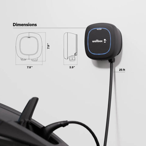 Premium Wall Mounted Level 2 Ev Charger Delivering 48 Amps For Heavy Duty Electric Whip Charging And Up To 45 Miles Range Per Hour with dimensions.