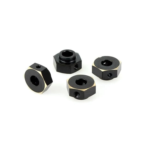 Set of black and brass 12mm CNC Brass Wheel Hex Upgrade For UTB10 Capra And SCX10 III Pro 1 To 10 Scale RC Cars Adds Low Center Weight