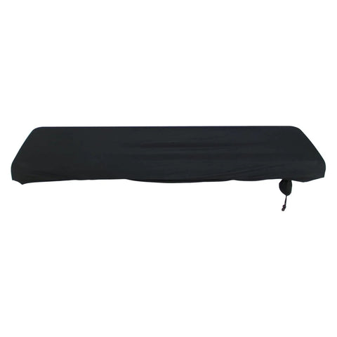 Stretchy Dust Cover For 88 Key Digital Piano Keyboard, Flexible 60 By 22 By 8 Inch Protector, shown with adjustable cord lock