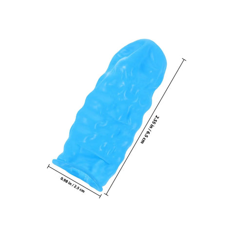 100 Pack Blue Nitrile Antistatic Finger Sleeves Hella Soft Fit And Rock Solid Protection For Electronics Assembly Cleanroom Tasks And Minor Wound Care Hands Down The Ultimate Shield, close-up of a blue finger sleeve.