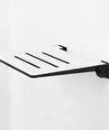 18 Inch SlimLine Folding Wall Mount Shower Bench Seat With White Phenolic Seat And Matte Black Frame, Easy Fold, wall-mounted angle