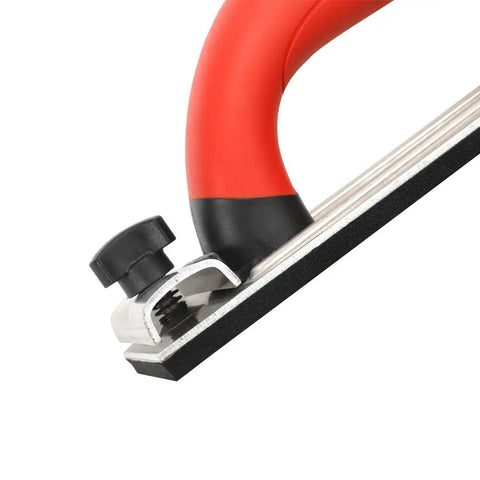 Heavy Duty Drywall Sanding Block With No Sweat Rubber Handle and Beefy Foam Cushion for Killer Wall Prep, close-up on handle and base.