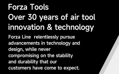 Forza Tools brand statement highlighting 30 years of air tool innovation and technology.