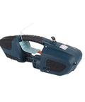 Electric Strapping Machine JDC13 16 for Heavy Duty Packaging With Alloy Body and High Fastening Force, side view showing handle.
