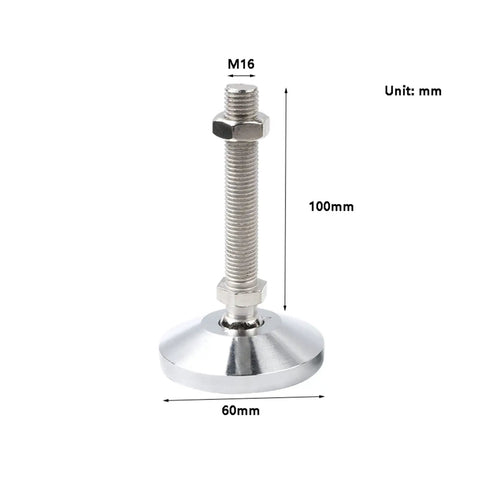 Four Beefy Adjustable Swivel Leveling Feet For Furniture Heavy Duty Metal Construction Ideal For Home Office Restaurant Workshop Tables Chairs Shelves Cabinets Easy To Install Height Adjustment And Leveling For Uneven Floors, M16, 100mm x 60mm