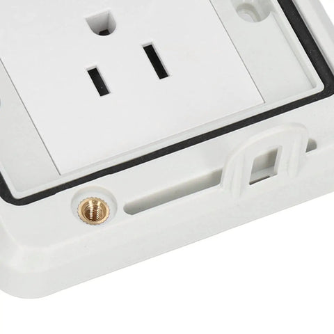 Close-up view of Heavy Duty IP66 Wall Outlet US Standard Power Socket 15 Amp Weatherproof Jack showing mounting screw detail.
