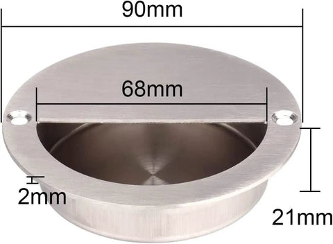 Built Tough 2 Pack Round Recessed Concealed Flush Pull Handles For Sliding Doors And Cabinets Grade 304 Stainless Steel, 90mm size.