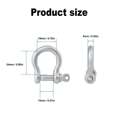 25 Pack One Quarter Inch 304 Stainless Steel D Ring Shackles Set For Outdoor Adventure And Recovery Bow Shape Size Diagram